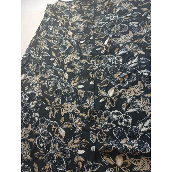 Old Navy Floral Button Down Skirt Midi Women Size XL Pull on Black Tan Brown - Picture 2 of 5